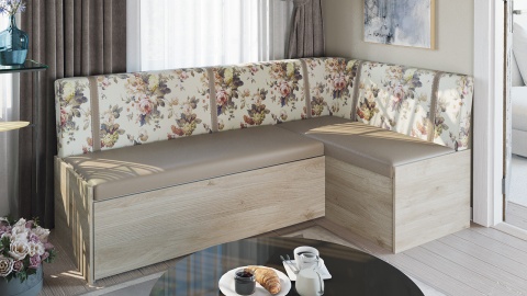 Скамья угловая со спальным местом «Париж» (Баттл Рок/ Цветы бежевые)